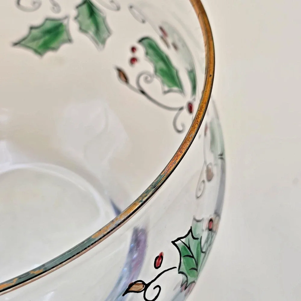 Home for the Holidays Holly Holiday Clear Glass Bowl Medium 205150 Vintage 1999